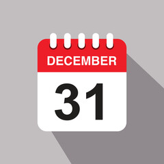 31 december calendar date icon. vector illustration with shadow design