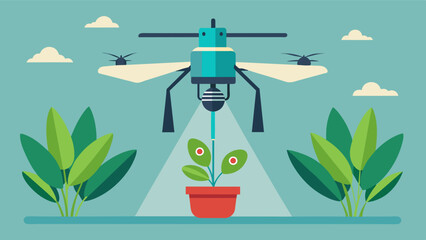 A drone equipped with a robotic arm can physically remove harmful insects from plants leaving beneficial ones unharmed. This od is highly targeted and can be applied to both. Vector illustration