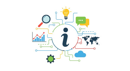 Information hub illustration with global data and analytics concept