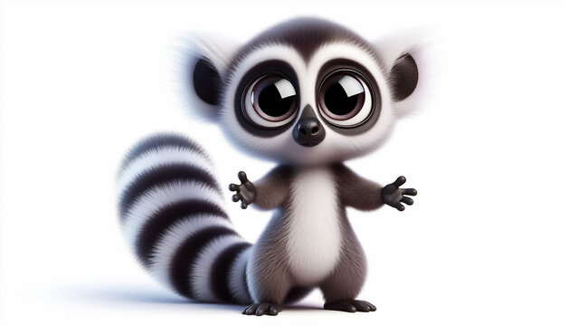 Funny cartoon of a lemur on white background
