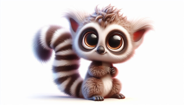 Funny cartoon of a lemur on white background
