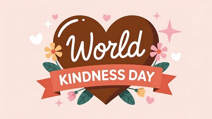 Celebrate world kindness day with a heartwarming illustration featuring a chocolate heart, flowers, and a banner conveying the message of kindness and love