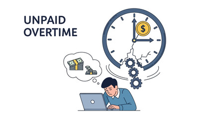 Stressed worker thinking about money due to unpaid overtime working hours