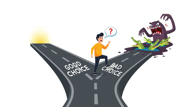 Navigating life's crossroads, choosing between a good path and a perilous route