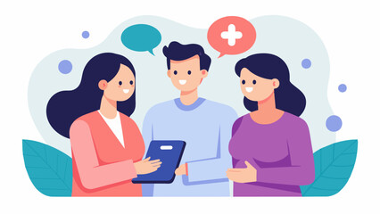 A couple meets with a fertility spet to create a personalized care plan for starting a family. They discuss medical options such as IVF and lifestyle changes to improve fertility.. Vector illustration