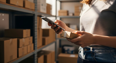 Warehouse worker managing inventory with a smartphone