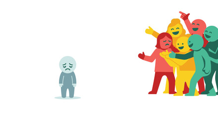 Naklejka premium Depicting alienation and contrasting emotions within a group setting