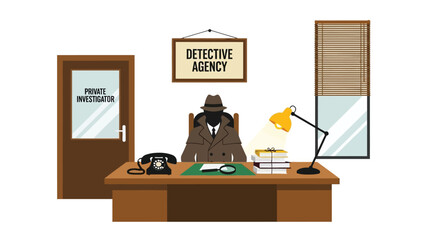 Anonymity and intrigue in a vintage-styled detective agency office