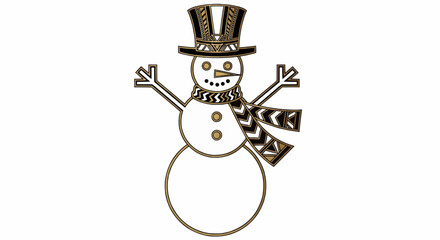 Christmas illustration of a snowman with top hat and scarf on a white background in decorative style art work