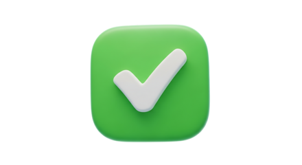 3d icon of a 3d render of a green square with a white checkmark inside, isolated on transparent background