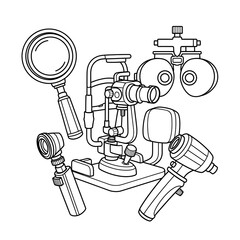 Medical Ophthalmology Tools Illustration in Black and White
