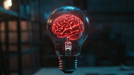Ignite your next brilliant idea with this stunning, glowing brain inside a lightbulb symbolizing innovation and genius.