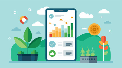 A mobile app that analyzes data from various sensors and provides farmers with insights and recommendations to optimize their greenhouse operations.. Vector illustration