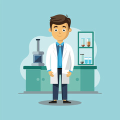 An illustration of a doctor in a research lab wearing a coat