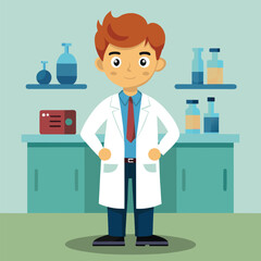 An illustration of a lab doctor analyzing samples, wearing a coat