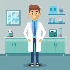 An illustration of a modern doctor in a lab wearing a white coat