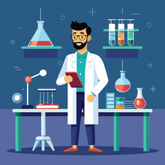 An illustration of a male doctor in a lab wearing a coat