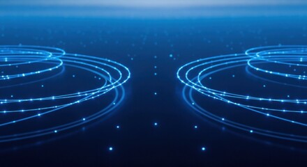 Fototapeta premium Abstract blue glowing lines and particles creating a digital network pathway