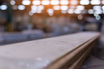 Wood industry warehouse with packaged laminate boards