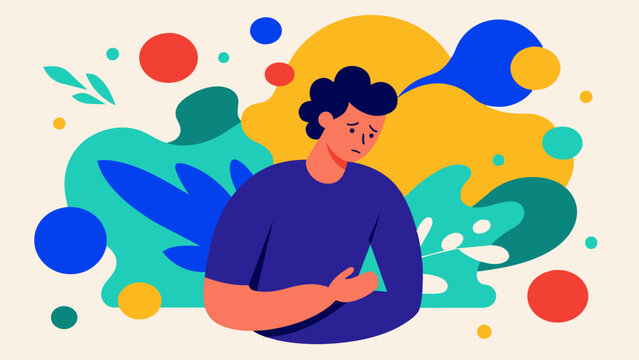 A person using art as a means of coping with chronic pain using colors and shapes to represent their physical sensations. By externalizing their pain through art the person may. Vector illustration