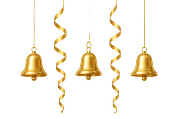 Obraz premium Golden bells and ribbons hanging celebrating festive holidays