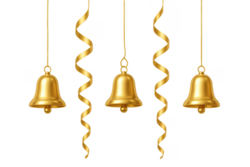 Golden bells and ribbons hanging celebrating festive holidays