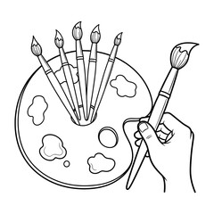 Artist's Hand Holding Brush with Paint Palette Illustration
