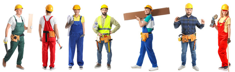 Set of carpenters on white background