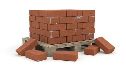 Red bricks stacked on wooden pallet, construction material