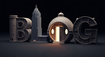 Blog typography as architectural buildings creating digital content