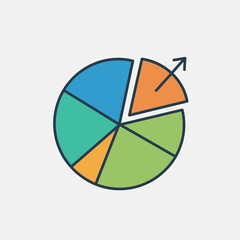 Fototapeta premium Colorful pie chart with an upward trending arrow.