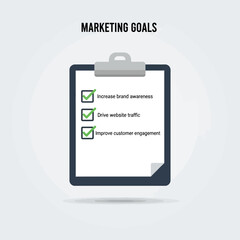 Clipboard with checklist for marketing goals.