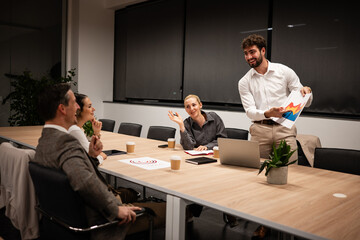 Business team presenting financial charts during office meeting