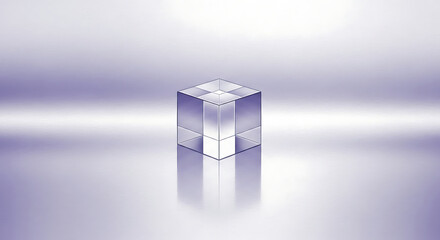 reflective cube in a soft metallic gradient from lilac to silver