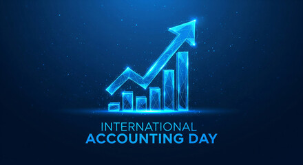 Dynamic financial growth chart with upward arrow symbolizing success and prosperity, perfect for accounting day celebrations and business analysis presentations