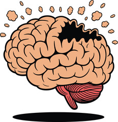 A conceptual cartoon illustration of cognitive decline and brain fog, symbolizing memory loss and dementia as dust vector illustration