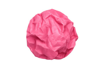 Fototapeta premium Pink crumpled paper forming a ball, symbolizing a discarded idea, error, or mental block. Transparent background