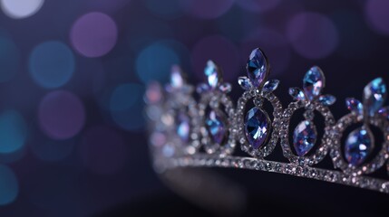 Luxury beauty queen crown detail with shimmering rhinestones. A generic symbol of competition, elegance, and victory.