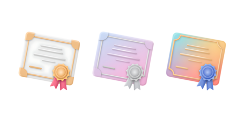 Stylized Certificates with Ribbons and Seals – Gradient Award Documents PNG
