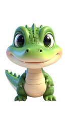 Fototapeta premium A cute, cartoon-styled baby alligator with big, expressive eyes and a friendly smile. The alligator is bright green and charming.