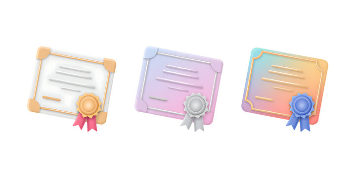 Stylized Certificates with Ribbons and Seals – Gradient Award Documents PNG - Powered by Adobe