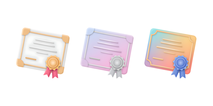 Stylized Certificates with Ribbons and Seals – Gradient Award Documents PNG