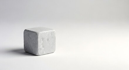 smooth stone cube on pale gradient with soft lighting