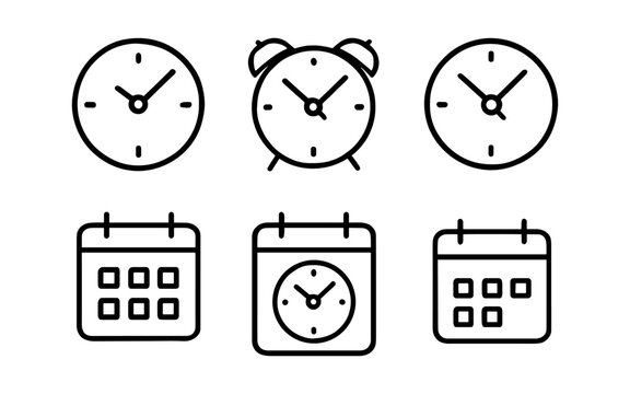 Minimalist clock and calendar icons for scheduling and time management