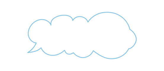 Hand drawn blue cloud speech bubble outline in organic round style. Talk message with chat box and comment textbox, modern sketch element for conversation or communication backgrounds.