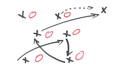 Hand draw strategy game plan for football, basketball, handball, sketched black marker, isolated on white, clipping path, design elements	