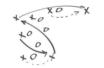 Fototapeta na wymiar Hand draw strategy game plan for football, basketball, handball, sketched black marker, isolated on white, clipping path, design elements 