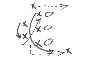 Hand draw strategy game plan for football, basketball, handball, sketched black marker, isolated on white, clipping path, design elements	