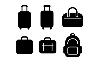 Silhouette icons of travel bags including suitcases and backpack
