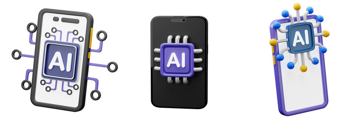 3D AI Smartphone with Processor Chip Icon High Quality Artificial Intelligence Design for Modern Technology, and Computing Concepts